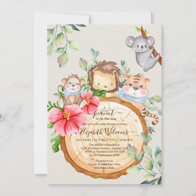 Invitación Bebés jungla animales ducha Safari de la vegetació (Anverso)