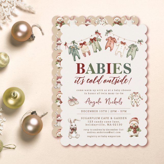 Invitación Bebés lindo hace frío fuera del Baby Shower gemelo (Subido por el creador)