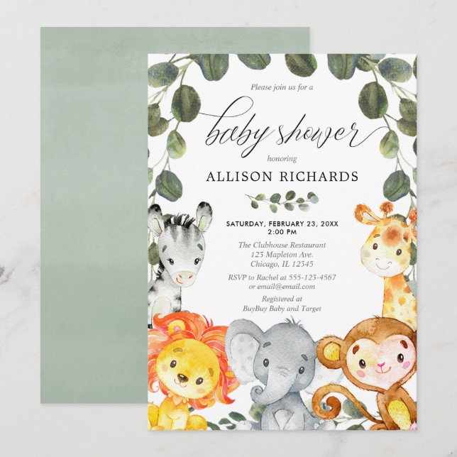 Invitación Bebés lindos neutros de género verde ducha bebé (Anverso / Reverso)