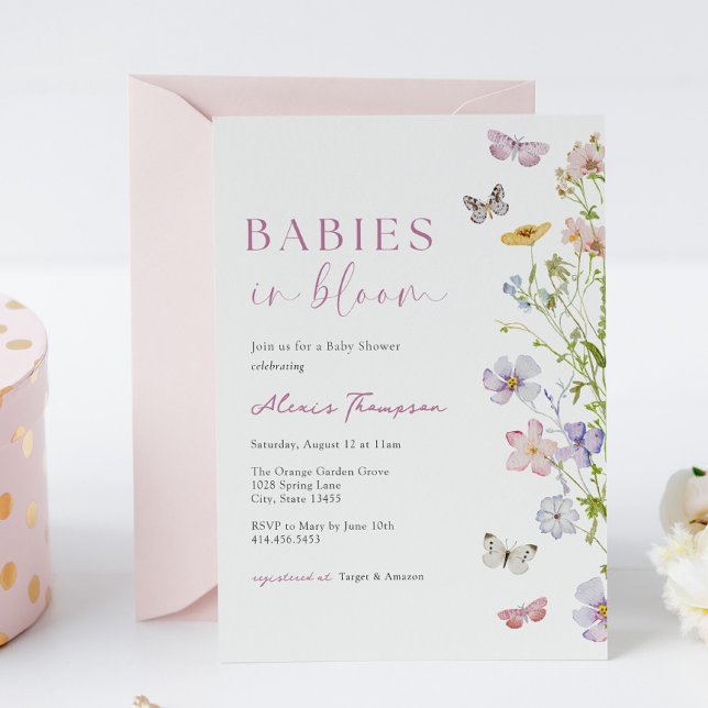 Invitación Bebés mariposa de flores silvestres en una ducha g (Subido por el creador)