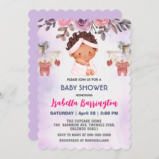 Invitación Bebés rosado niñas Rosa flores niños ducha de bebé (Anverso / Reverso)