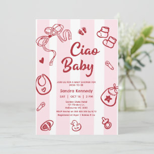 Invitación Bebés rosados rojos dibujados Ciao Baby Baby Showe