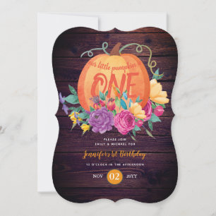 Invitación Bebés Rústicos Primer cumpleaños La calabaza peque