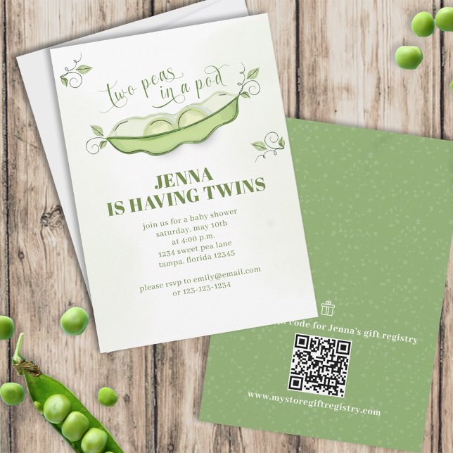 Invitación Bebés verdes y pequeños gemelos botánicos de dos g (Subido por el creador)