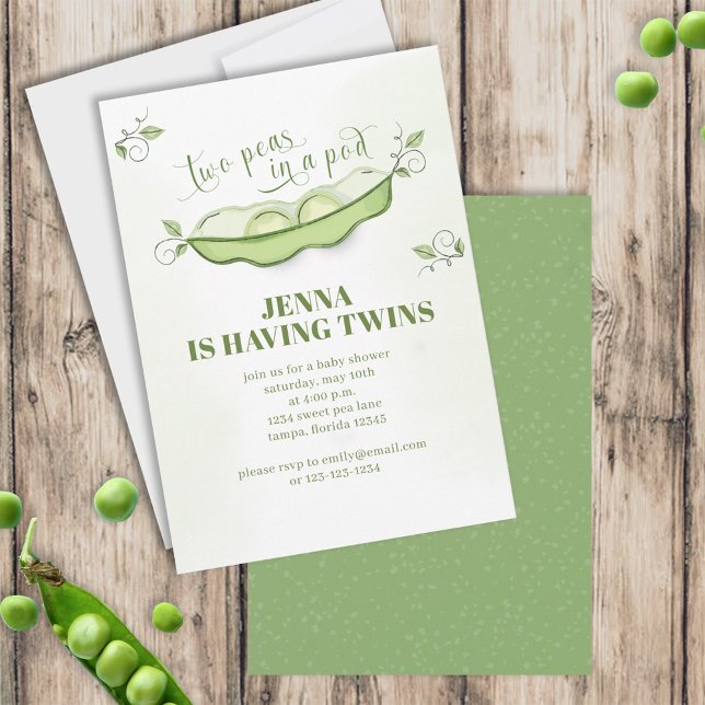 Invitación Bebés verdes y pequeños gemelos botánicos de dos g (Subido por el creador)