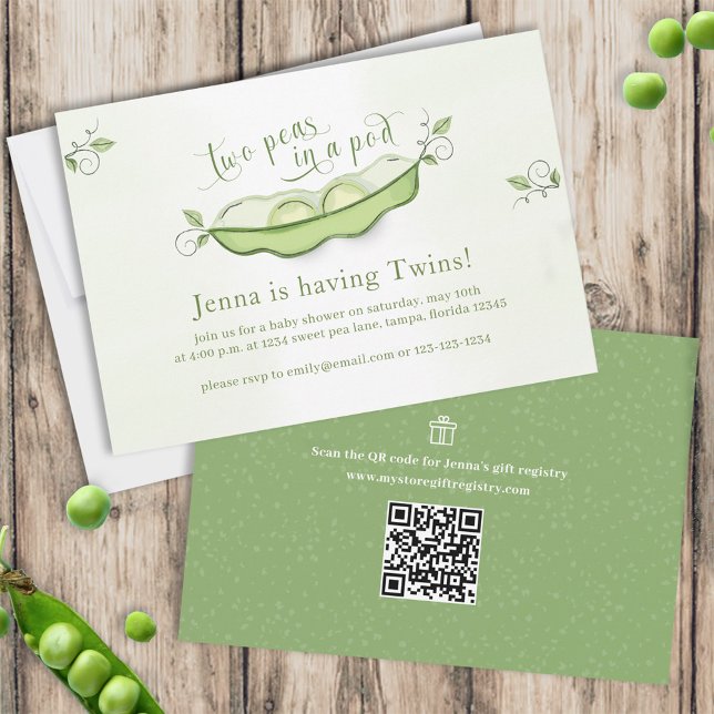 Invitación Bebés verdes y pequeños gemelos botánicos de dos g (Subido por el creador)