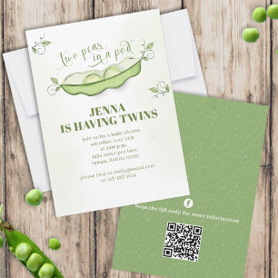 Invitación Bebés verdes y pequeños gemelos de dos guisos en u