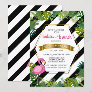 Invitación Bebés y flamenco Baby Shower de los gemelos del