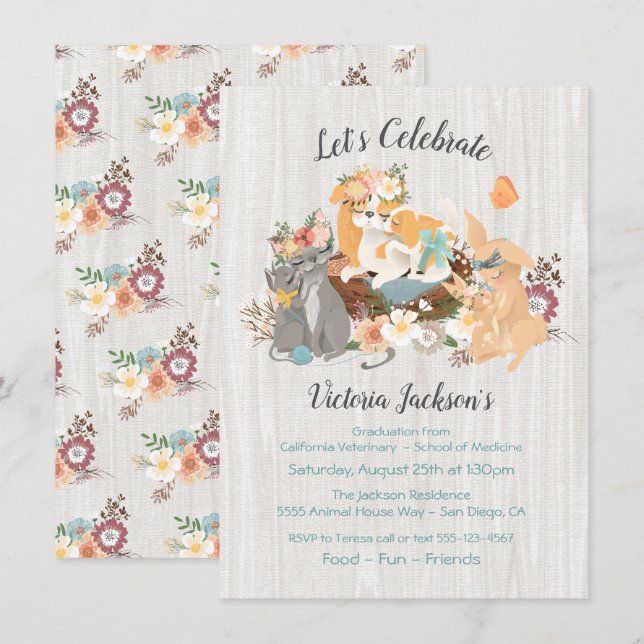 Invitación Bebés y mamás Licenciatura en Veterinaria (Anverso / Reverso)