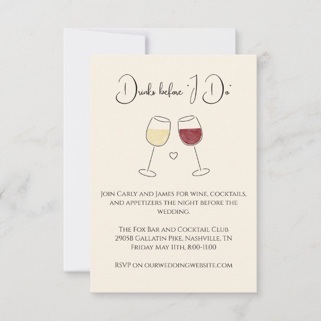 Invitación Bebida Antes De Hacer El Ensayo Boda De Vino Rojo  (Anverso)