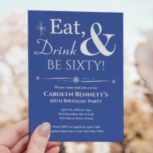 Invitación Bebida azul de comer 60° cumpleaños mitad de siglo