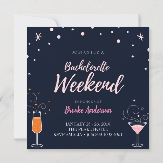 Invitación Bebida Bachelorette Weekend Fiesta Card (Anverso)