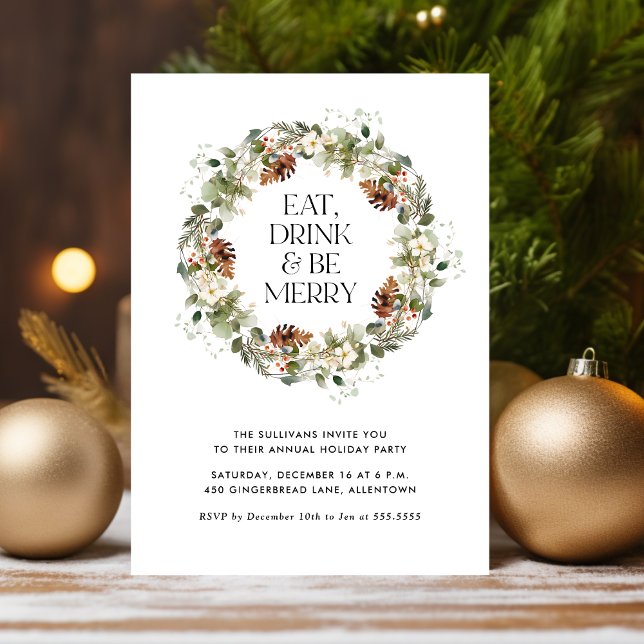 Invitación Bebida Bebe Merry Watercolor Wreath Fiesta de vaca (Subido por el creador)