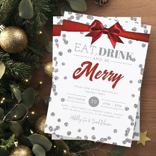 Invitación Bebida Bebida Be Merry Silver Purpurina Navidad Bo