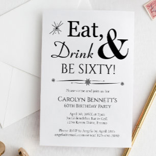 Invitación Bebida Bebida Be Sixty Retro Blanco Negro 60 cumpl