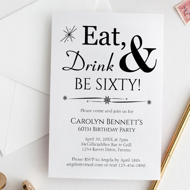 Invitación Bebida Bebida Be Sixty Retro Blanco Negro 60 cumpl (Subido por el creador)