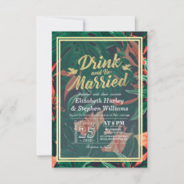 Invitación Bebida Boda moderna y casada con flores tropicales