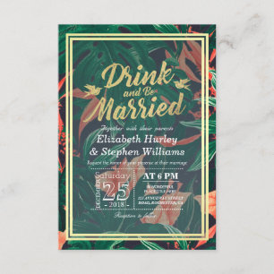 Invitación Bebida Boda moderna y casada con flores tropicales