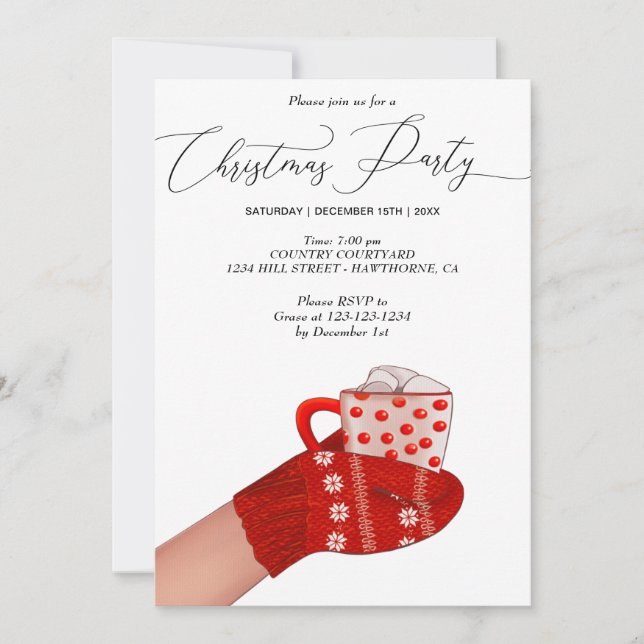 Invitación bebida caliente en navidades de mano fiesta (Anverso)