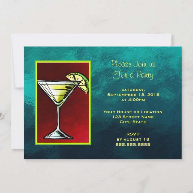Invitación Bebida Cóctel con una Rodaja de Lima  Fiesta Genér (Anverso)