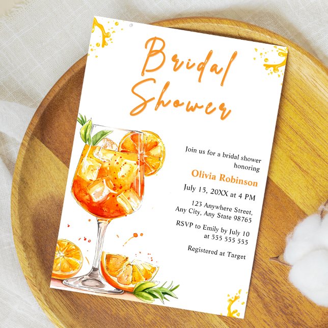 Invitación Bebida Cóctel Orange Aperol Spritz Desayuno Nupcia (Orange Cocktail Drink Aperol Spritz Bridal Shower Invitation )