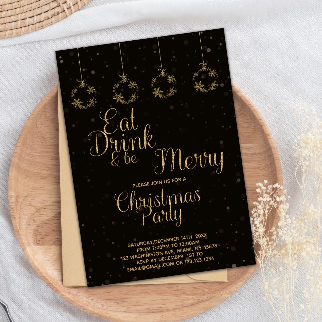 Invitación Bebida come sé feliz fiesta de Navidad (Eat Drink and be Merry Christmas Invitations)