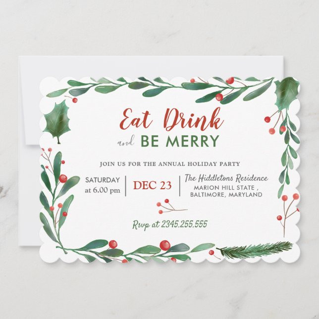 Invitación Bebida come sé moro | Navidades Fiesta de cena (Anverso)