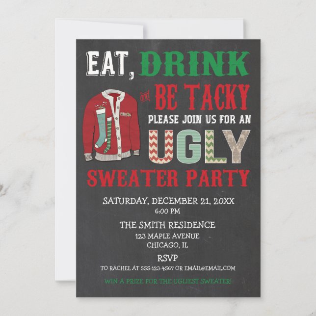 Invitación Bebida come sé Navidades suéteres tacaños Fiesta (Anverso)