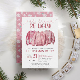 Invitación Bebida Comer Ser Feo Navidades Rosa Fiesta