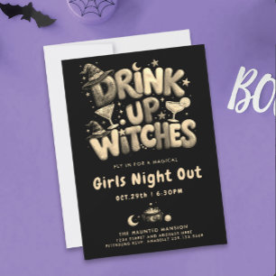 Invitación Bebida de brujas negras de oro divertida cóctel mo