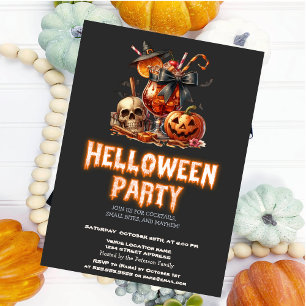 Invitación Bebida de Calabaza con Sombrero de Bruja Cráneo Os