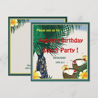 Invitación Bebida de coco de Fiesta de pic nic de Birday Beac