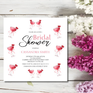 Invitación Bebida de cóctel Ducha Bridal Bow Rosa