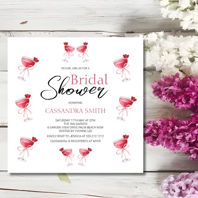 Invitación Bebida de cóctel Ducha Bridal Bow Rosa (Subido por el creador)