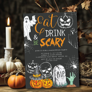 Invitación Bebida de comer espeluznante y Halloween de miedo