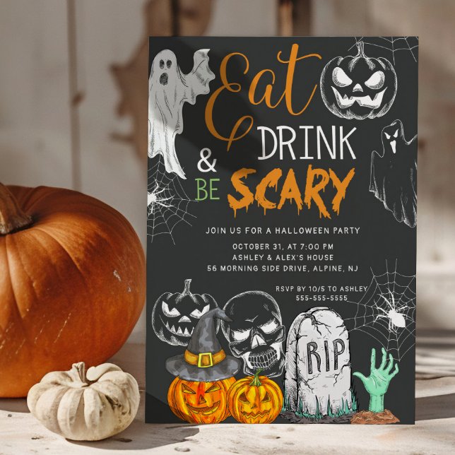 Invitación Bebida de comer espeluznante y Halloween de miedo (Subido por el creador)