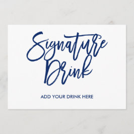 Invitación Bebida de firma Chic con letra a mano en azul mari