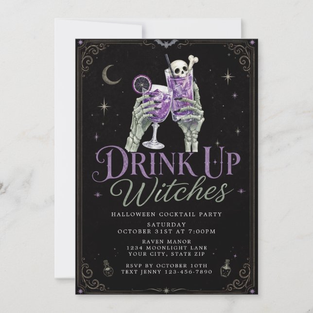 Invitación Bebida de la fiesta de cócteles de Halloween Bruja (Anverso)