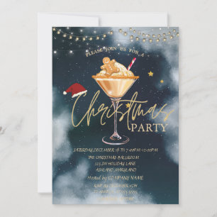 Invitación Bebida de Navidad Galleta de Jengibre Azul Navidad