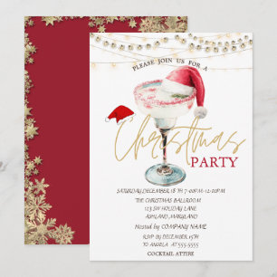 Invitación Bebida de Navidad Sombrero de Santa Estrellas Navi