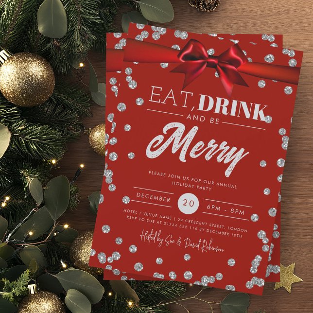 Invitación Bebida de plata Purpurina rojo  navidad sopla (Subido por el creador)