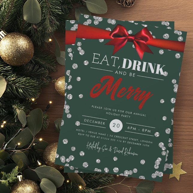Invitación Bebida de plata Purpurina verde  navideño (Subido por el creador)