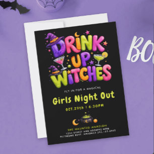Invitación Bebida Divertida Brujas Cócteles Coloridos de Hall