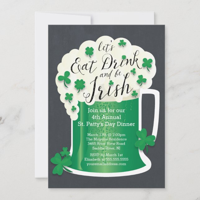 Invitación Bebida dulce, sé irlandés, Fiesta del Día de San P (Anverso)