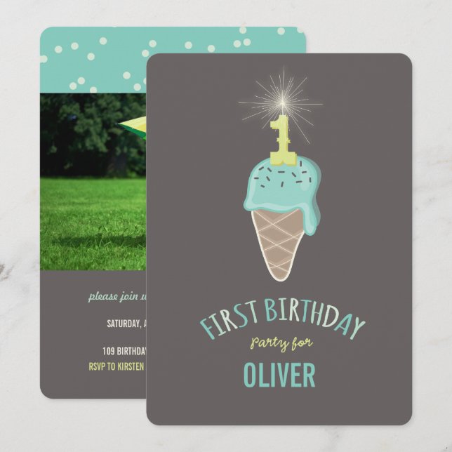Invitación Bebida Espumosa de Helado de Menta Cumpleaños de u (Anverso / Reverso)