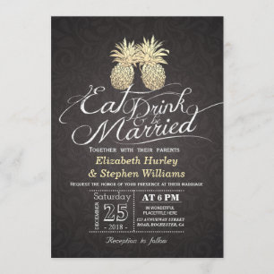 Invitación Bebida Estar casado Boda Dorada Piña Pareja