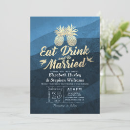 Invitación Bebida Estar casado Boda Dorada Piña Pareja