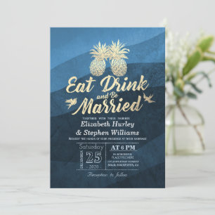 Invitación Bebida Estar casado Boda Dorada Piña Pareja