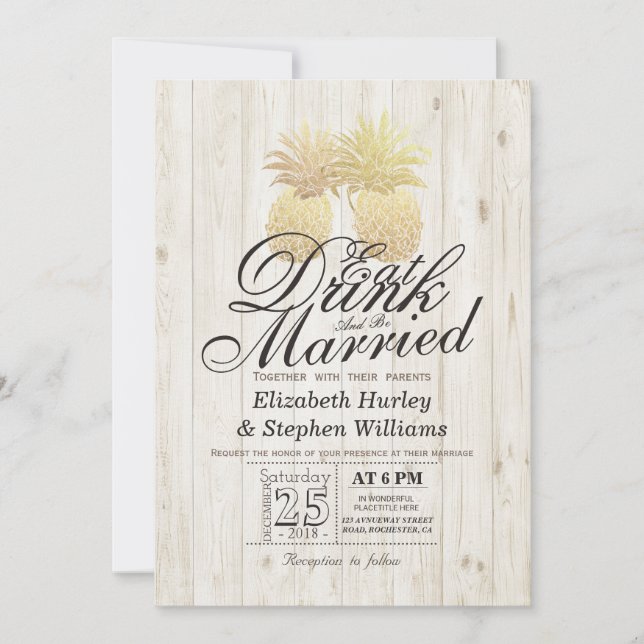 Invitación Bebida Estar casado Boda Dorada Piña Pareja (Anverso)
