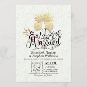 Invitación Bebida Estar casado Boda Dorada Piña Pareja